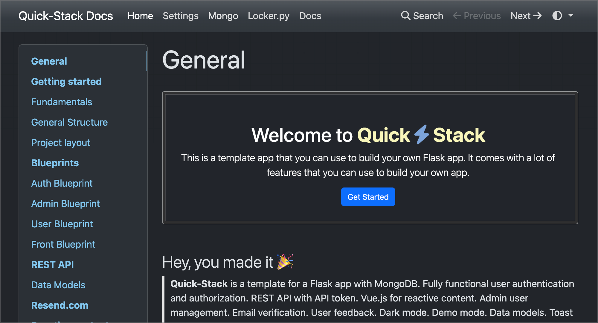 Quick-Stack comprehensive documentation screenshot
